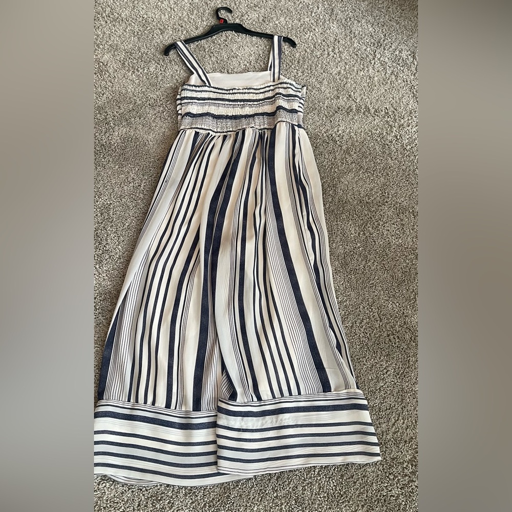 JAPNA- Striped Blue and White Jumpsuit in a size Lg. smocked back, fully lined - Picture 7 of 16